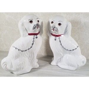 Hand Painted Ceramic Spaniel Dogs Portugal RC & CL 468-L and 468-R Pair